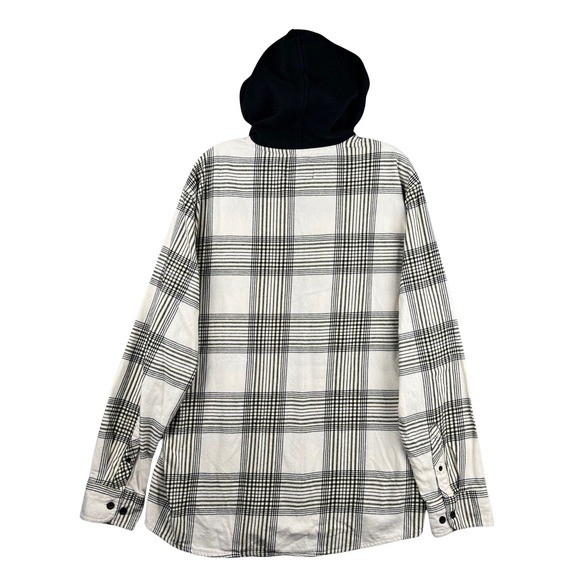 No Boundaries Oversized Flannel Shirt Jacket Hoodie Mens Large Plaid - Picture 2 of 4